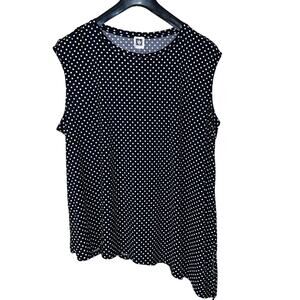 Polka Dot 2X Tunic Tank Top Anne Klein Asymmetrical Hem Black White Drape Vents